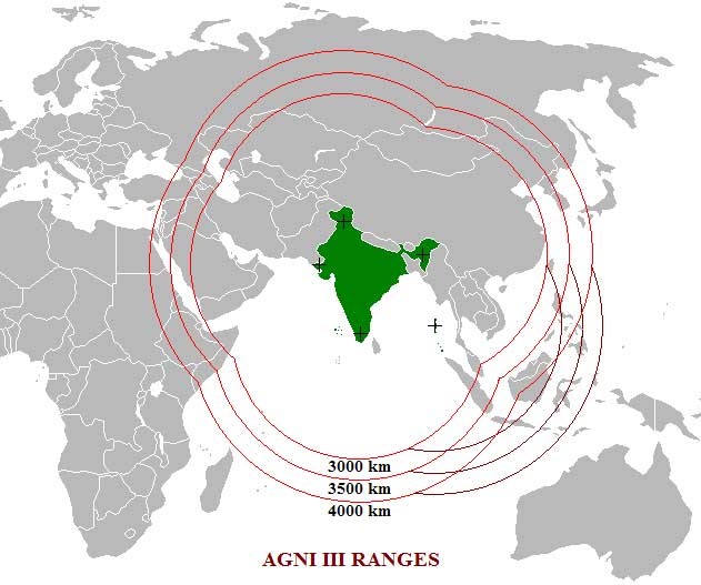 Phạm vi phóng của tên lửa Agni-3 của Ấn Độ